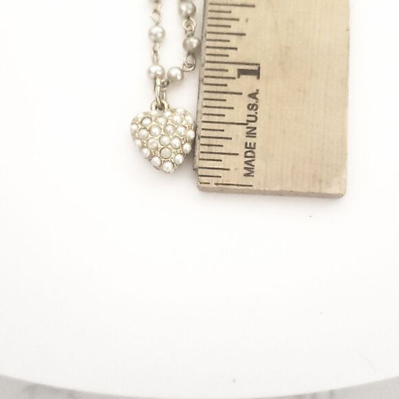 ARTISAN RECYCLED JEWELRY Goldtone & Pearls Heart Necklace Valentine's Day - Picture 8 of 9